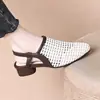 Sandalias tejidas populares de comercio exterior, nuevos zapatos de abuela de moda de verano estilo coreano, zapatos romanos de tacón grueso ahuecados de suela blanda de punta cerrada