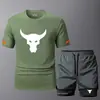 Nuevo Conjunto de Dos Piezas para Hombre, Moderno, Cuello Redondo, Manga Corta, Verano, Casual, Deportivo, Shorts de Fitness, Transpirable, Secado Rápido, Listo para la Venta