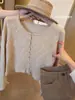 Cardigã de tricô oco de manga comprida estilo "old money" francês para mulheres, uma peça de outer wear de alta qualidade e elegante para a primavera, combinado com um top curto