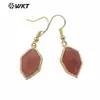 WT-E741 Hexágono Minimalista Piedra Preciosa Latón Encaje de Contorno Colgante Pequeño Pendientes con Gancho para Oreja Esenciales para el Viaje Diario