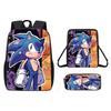 Mochila SONIC Nueva Transfronteriza Mochila de Dibujos Animados Bidimensionales Mochila Escolar para Estudiante de Primaria Juego de Tres Piezas