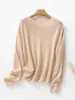Suéter de tricô com gola redonda vazada, peça única de veludo para mulheres, acabamento sem costura, luxo leve, brilhante, modelador, top pullover de outono