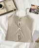 Camisola Sexy Blanca de Encaje Calado con Lazo, Espalda Descubierta para Mujer, Ropa de Verano con Almohadillas en el Pecho y Copas de Látex