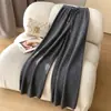 Pantalones de Punto Grueso de Lana Gris de Alta Gama de Pierna Ancha para Mujer, Pantalones Rectos Casuales Sueltos de Cachemir para Otoño e Invierno