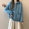 Suéter de tricô com gola alta e blocos de cor estilo coreano para mulheres, nova coleção outono/inverno, com modelagem relaxada e solta, estilo retrô e design versátil