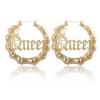Pendientes de bambú estilo punk con letras inglesas de estilo transfronterizo europeo y americano, con forma de reina, exagerados y redondos.