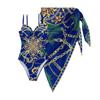 2023 Nuevo Estilo Europeo y Americano Traje de Baño de una Pieza para Mujer Sexy Hermoso Espalda Estampada Bikini Cubrebikini Conjunto de Dos Piezas Bikini de Comercio Exterior