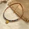 Collar de Cuentas Rosa y Azul Estilo Bohemio con Colgante de Moneda de Sol, Cadena para Clavícula, Collar de Lujo Ligero de Nicho para el Día a Día para Mujeres