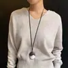 Nuevo Collar de Cordón de Cuero de Madera de Ébano Negra Estilo Chino, Cadena para Suéter con Colgante Bloque de Color Largo de Lujo Ligero de Nicho de Otoño e Invierno