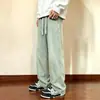 Jeans Vintage Lavado Preto-Cinza para Homens, Calças Retas Largas Simples de Outono, Calças de Perna Larga Versáteis da Moda