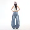 Jeans de pierna ancha lavados de estilo americano resistentes, color naranja joven, para mujer, corte holgado, adelgazantes, modernos, versátiles y a la moda.