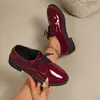 Zapatos de Cuero con Lazo Frontal de Talla Grande Transfronterizos para Mujer 2026 Primavera Nuevo Estilo Zapatos de Vestir para Mujer Estilo Británico Mocasines Brillantes para Mujer