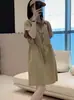Vestido Camisa Casual de Algodón y Lino para Mujer, Verano 2026, Ceñido a la Cintura, Adelgazante, Elegante, Versátil, Petite, Vestido de Trabajo que Reduce la Edad