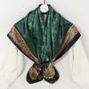 Cachecol Novo Primavera Seda Imitada Estampa Leopardo Esmeralda 90cm Cachecol Quadrado Grande Seda Tendência Xale de Seda Feminino
