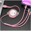Cable de Datos Retráctil Uno a Tres Logo de Cristal Regalo Impresión a Color Serigrafía Cable de Carga para Teléfono Móvil Tres en Uno Almacenamiento y Portátil