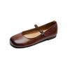 Sapatos Mary Jane Básicos Simples e Versáteis de Couro Bovino Lavado Outono 2025 Bico Redondo Couro Genuíno Sapatilhas de Fivela de Uma Linha para Mulheres