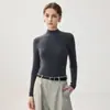 Camiseta básica de cashmere 100% puro sem costura com gola semimédia para mulheres, top interno de tricô quente slim fit para outono e inverno