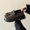 Mocasines de Suela Gruesa para Mujer, Estilo Británico, Zapatos de Cuero Negro, Nuevo Modelo 2025, Zapatos sin Cordones de Punta Redonda, Mocasines JK