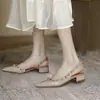 Zapatos de tacón bajo con tachuelas para mujer, tacón grueso, punta fina, color nude, zapatos planos remachados, nuevo estilo Primavera/Otoño 2026, sandalias de charol de punta cerrada