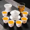 2026 Nuevo Modelo Porcelana de Jade Grasa de Oveja Juego de Té Kung Fu para Uso Doméstico, Incluye Gaiwan, Taza de Té y Mesa de Té, Juego de Tres Piezas
