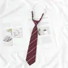 Gravata Jk para Mulheres, Pré-Amarrada, Estilo Preguiçoso, Estilo Escolar Japonês, Listrada, Marrom, Curta, Moderna, Versátil, Rosa