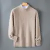 Suéter 100% lã pura masculino gola alta fina jacquard espesso suéter solto cor sólida base malha suéter de caxemira