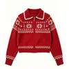 Cardigan de Tricô Jacquard Retro Fair Isle LEKA 2026 Outono/Inverno Novo Estilo Gola Polo Zíper Casaco Suéter Top