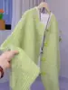Cardigan de Tricô Grosso com Gola Redonda Huhu Macio Estilo Coreano Moda Feminina Outono Inverno Elegante Chique Casaco Suéter
