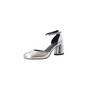 Zapatos de punta dividida muy personalizados de cuero completo 2023 primavera y verano tacón alto grueso charol de res hebilla de una palabra puntera hueca sandalias para mujer