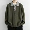 Suéter polo masculino em tricô trançado estilo retrô americano, um look de duas peças, para outono e inverno, corte justo, blusa de tricô casual