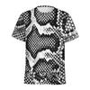 Camiseta con estampado de piel de serpiente de moda, impresión digital 3D, camiseta para hombre con estampado de piel de animal, cuello redondo, manga corta urbana, transfronteriza