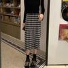 Falda Tejida a Cuadros Midi de Línea A para Mujer Otoño e Invierno 2024 Nueva Falda de Lana Adelgazante de Cintura Alta con Suéter