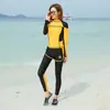 Traje de baño de dos piezas para mujer coreana con protección solar, manga larga, pantalón largo, rash guard, secado rápido, adelgazante, traje de surf, traje de baño para snorkel