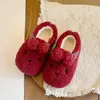 Zapatos de felpa con orejas de conejo para niños, nuevo estilo de invierno 2026, zapatos de algodón para bebé tipo princesa de color liso, calzado cálido