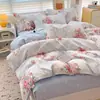 Categoría a Grado Materno e Infantil Ins Juego de Cuatro Piezas Pequeño Fresco Algodón Puro Cepillado Sábanas Amigables con la Piel Funda Nórdica de Algodón Lavado Juego de Tres Piezas para Dormitorio