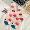 Calcetines Ruby Little Beaver para Mujer Lindos Ins Trendy Rosas Girly Dibujos Animados de Media Pantorrilla Calcetines de Pila con Puntos de Colores