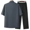 2025 Novo Conjunto de Camisa de Manga Curta Masculina para Verão Business Casual Fresco Respirável Calças de Pai Conjunto de Duas Peças