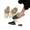 Pantuflas de Tacón Grueso con Punta para Mujer, Nuevos Zapatos Peludos de Estilo Otoñal con Hebilla de Pedrería, Pantuflas de Exterior de Estilo Elegante para Mujer