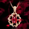 Colgante Europeo y Americano de Diamante Rojo Rubí con Forma de Flor Hueco en Forma de Corazón con Diamante con Forma de Cristal Rojo Chapado en Oro de 18K