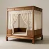Cama com Dossel Estilo Canção, Nova Cama Retrátil Estilo Chinês, Cama com Dossel Duplo de Madeira Maciça, Cama de Quatro Colunas Estilo Antigo Ming e Qing, Cama de Quarto para Pousada