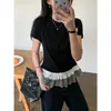 Camiseta Feminina de Manga Curta MR [algodão modal masculino] pura com costura franzida design de verão com sobreposição com forro interno