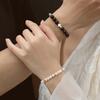 Pulsera de Cuentas de Plata de Ley S925 Obsidiana para Pareja de Fujian y Guangdong Pulsera con Cruz de Perlas de Agua Dulce Regalo para Novia