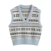 585905-25 Verano Nuevo Estilo Europeo y Americano Estilo Literario Retro Estampado Cuello V Sin Mangas Ajustado Tejido Chaleco Superior