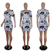 D9153 Amazon deseo caliente vestido sexy de manga corta con estampado de periódico para mujeres europeas y americanas