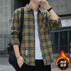 Camisa Masculina Xadrez Solta de Inverno Jaqueta de Outono Camisa de Flanela de Manga Longa para Estudante Roupa Masculina Casual Espessada com Forro de Lã