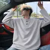 Camiseta longa de cor sólida minimalista retrô transfronteiriça, unissex, adequada para primavera e outono, um top casual de corte solto e oversized para usar em camadas