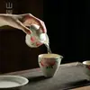 Shanding pintado a mano estilo brumoso rosa plomo dos piezas Tapa cuenco gres color rosa cumpleaños melocotón cuenco de té juego de té kung fu solo Cuenco de té