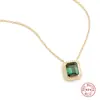 Collar con Colgante Rectangular de Diamante Verde de Plata de Ley S925 Cadena para Clavícula Estilo Europeo y Americano Francés Creativo Versátil Accesorios para Apilar