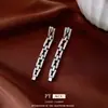 Pendientes de Cadena Cuadrada con Zirconia Incrustada de Aguja Plateada, Simples y Versátiles, Pendientes de Estilo Lujo Ligero, Pendientes de Moda y Elegantes, Diseño de Nicho