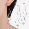 Aretes Minimalistas Diseño Línea de Oreja Curva Ola de Agua Largos Perla Susu Línea de Oreja